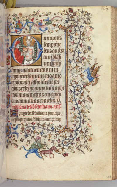 Timmar för Karl den ädle, kung av Navarra 1361-1425, fol. 279r, St Bassins, ca. 1405. av Master of the Brussels Initials and Associates