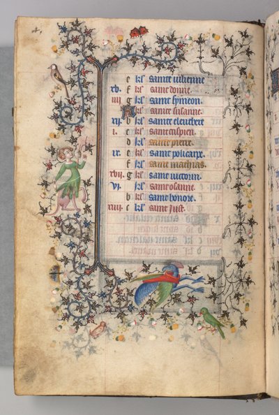 Timmar för Karl den ädle, kung av Navarra 1361-1425: fol. 2v, februari, c. 1405. av Master of the Brussels Initials and Associates