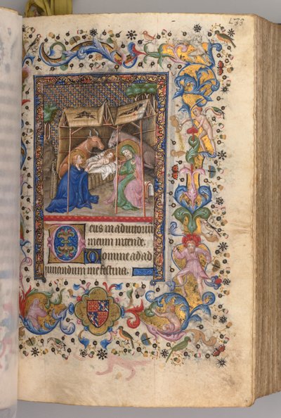 Timmar för Karl den ädle, kung av Navarra 1361-1425: fol. 67r, Nativity Prime, ca. 1405. av Master of the Brussels Initials and Associates