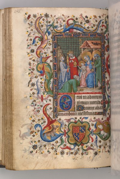 Timmar för Karl den ädle, kung av Navarra 1361-1425: fol. 78v, Adoration of the Magi Sext, ca. av Master of the Brussels Initials and Associates