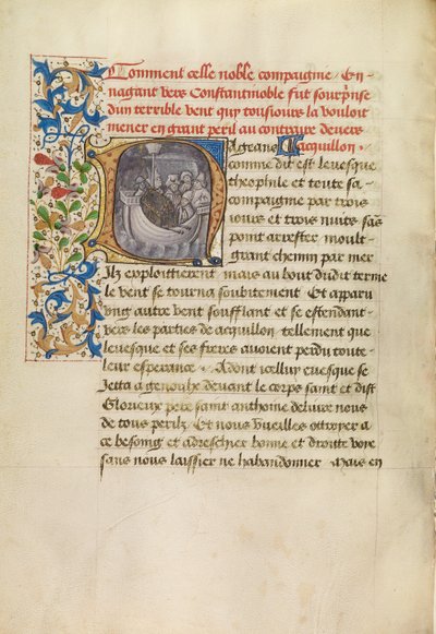 Inledande text N: Biskop Theophilus skepp ur kurs och biskop Theophilus i bön av Master of the Brussels Romuléon