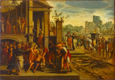 De heliga Paulus och Barnabas i Lystra, 1500-talets första hälft. av Master of the Budapest Saints Paul