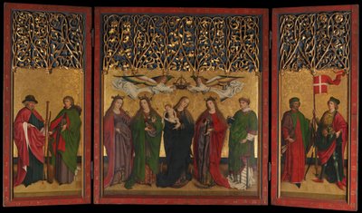 Burg Weiler Altar Triptyk Altartavla med jungfrun och barnet och heliga, ca. 1470. av Master of the Burg Weiler Altar