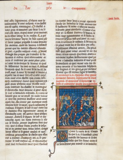 Royal 16 G. VI, f.377 Fransk armé på marsch till Bouvines, från 