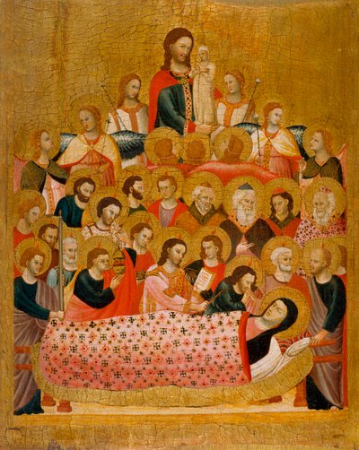 ""La dormition de la vierge"" Jungfruns sovsal - Peinture du Maitre de la Madone Cini (aktiv ca 1330) - ca 1330 - Tempera på panel - 50,3x41,2 - Museu Nacional d
