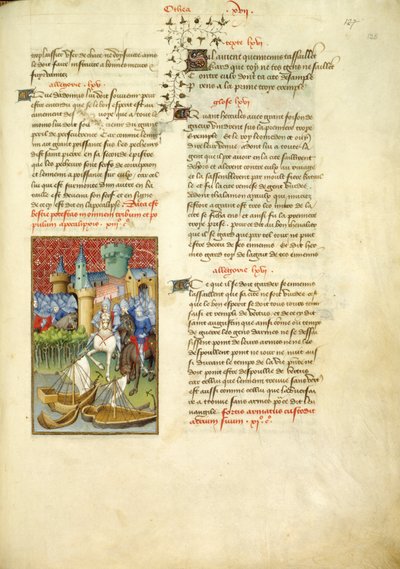 Harley 4431, fol.125, Telamons armé går in i Troja, från 