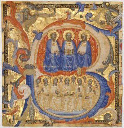 Treenigheten i ett initialt B, förmodligen 1387. av Master of the Codex Rossiano
