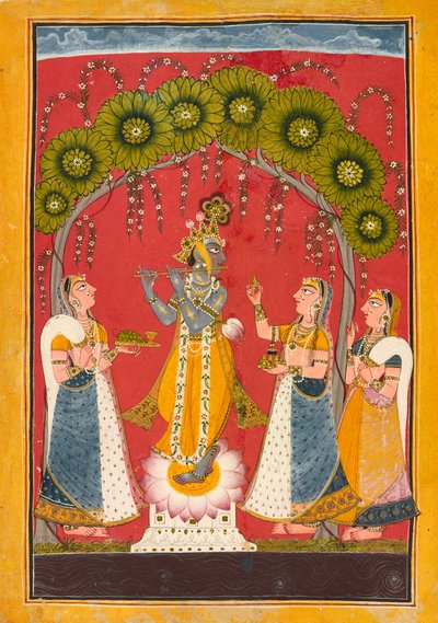 Krishna Floating, Folio från en Dasavatar-serie, ca. 1730. av Master of the Court of Mankot
