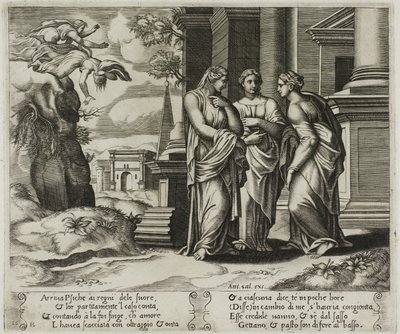 Psyche berättar sin olycka för sina systrar av Master of the Die