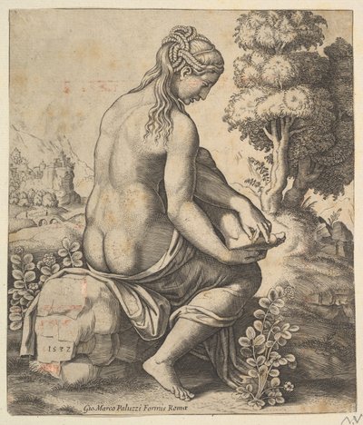 Venus tar bort en tagg från sin fot, 1532. av Master of the Die