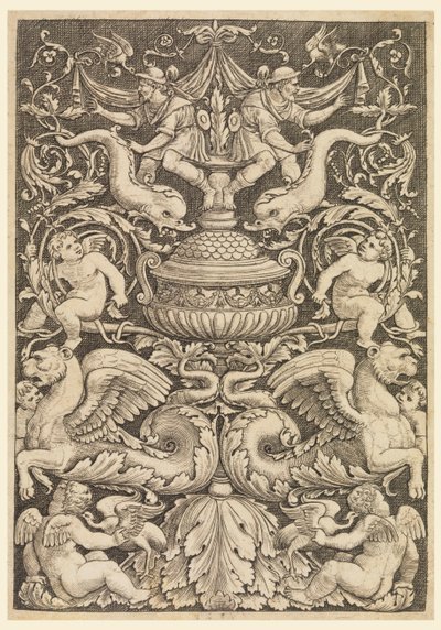 Grotesk med delfiner och bevingade lejon av Master of the Die, Italian or German, 1530 1560