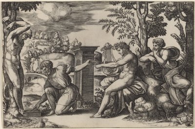 Apollo och Marsyas av Master of the Die after Raphael