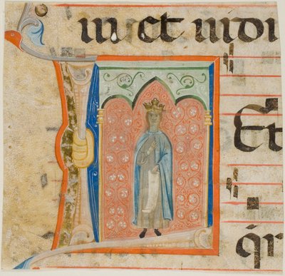 Kvinnligt helgon i ett historiserat initialt "L" från en körbok av Master of the Dominican Effigies