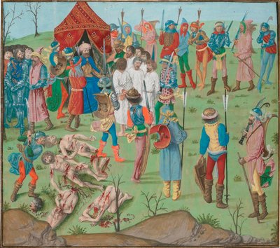 Slaget vid_Nicopol efterspelet Massakern på de kristna som hämnd för Rahova-massakern. Jean Froissart, Krönikor, Flandern, Brygge av Master of the Dresden Prayer Book