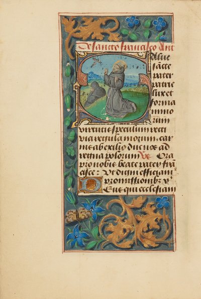 Initial S: Stigmatiseringen av den helige Franciskus av Master of the Dresden Prayer Book