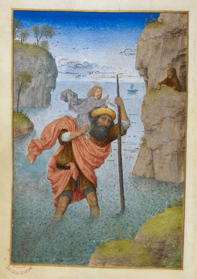 Saint Christopher bär Kristusbarnet. av Master of the Dresden Prayer Books
