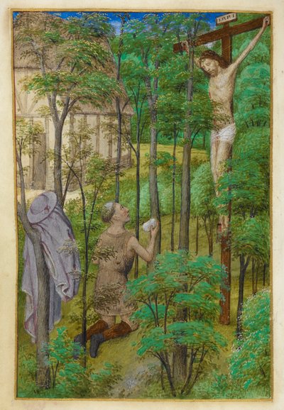 Saint Hieronymus i öknen. av Master of the Dresden Prayer Books