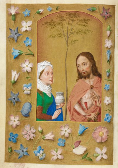 Sorgebarnet och Maria Magdalena. av Master of the Dresden Prayer Books