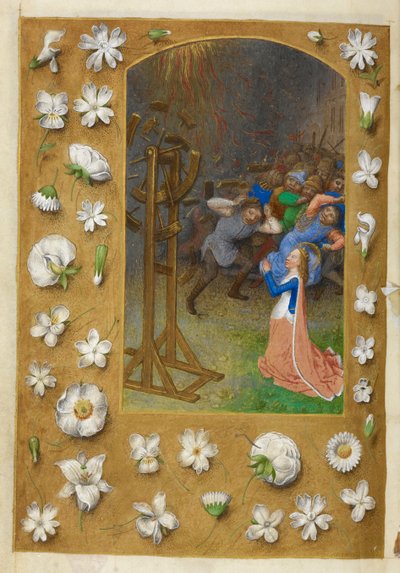 Sankta Katarinas martyrskap. av Master of the Dresden Prayer Books