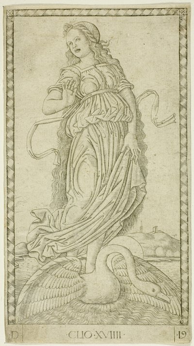 Clio, tallrik nitton från Apollo and the Muses av Master of the E Series Tarocchi