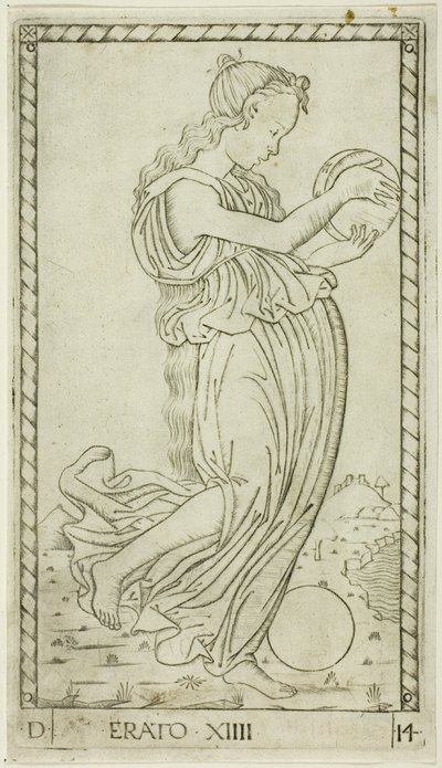 Erato, tallrik fjorton från Apollo and the Muses av Master of the E Series Tarocchi