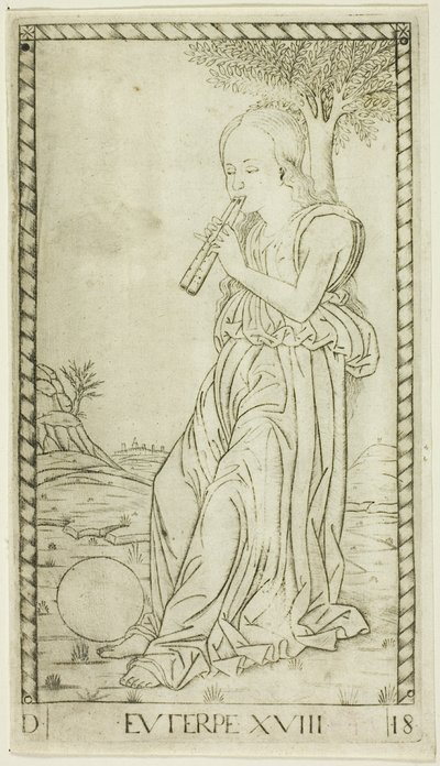 Euterpe, tallrik arton från Apollo and the Muses av Master of the E Series Tarocchi