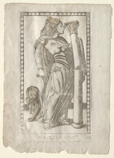 Forteza från Tarocchi, serie B: Cosmic Principles & Virtues, #36, före 1467. av Master of the E Series Tarocchi