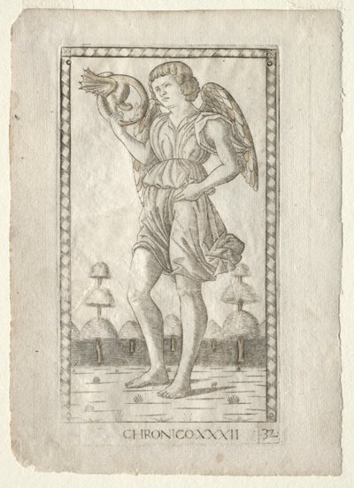 Genius of Time från Tarocchi, serie B: Cosmic Principles & Virtues, #32, före 1467. av Master of the E Series Tarocchi