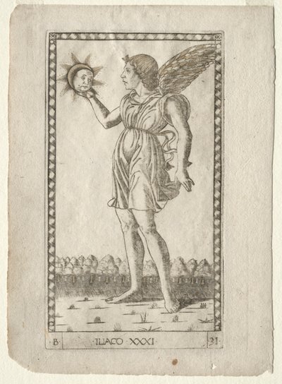 Genius of the Sun från Tarocchi, serie B: Cosmic Principles & Virtues, #31, före 1467. av Master of the E Series Tarocchi
