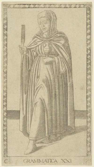Grammatik, tavla 21 från Arts and Sciences av Master of the E Series Tarocchi