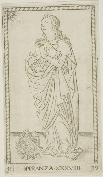 Hope, tallrik 39 från Genii and Virtues av Master of the E Series Tarocchi