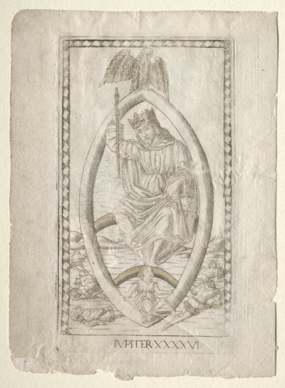 Jupiter från Tarocchi, serie A: Firmaments of the Universe, #46, före 1467. av Master of the E Series Tarocchi