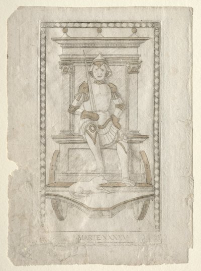 Mars from the Tarocchi, serie A: Firmaments of the Universe, #45, före 1467. av Master of the E Series Tarocchi