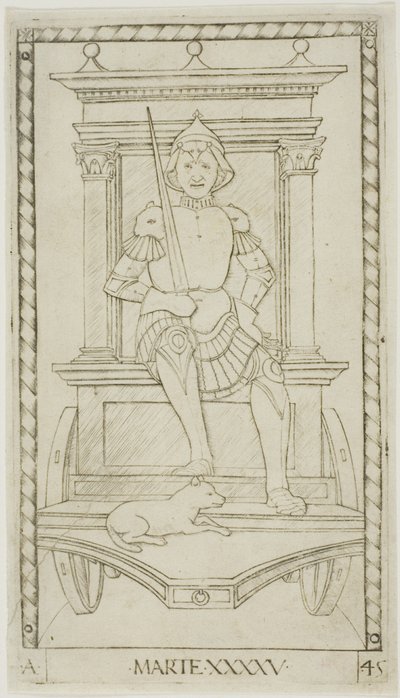 Mars, plåt 45 från Planets and Spheres av Master of the E Series Tarocchi