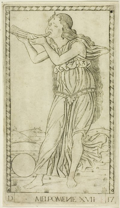 Melpomene, tallrik sjutton från Apollo and the Muses av Master of the E Series Tarocchi