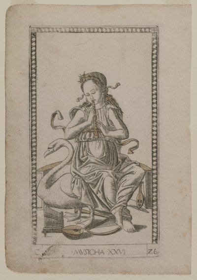Musik från Tarocchi, serie C: Liberal Arts, #26, före 1467. av Master of the E Series Tarocchi