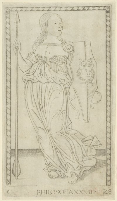 Filosofi, tavla 28 från Arts and Sciences av Master of the E Series Tarocchi