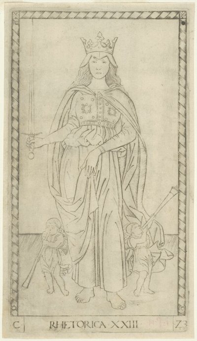Retorik, tavla 23 från Arts and Sciences av Master of the E Series Tarocchi