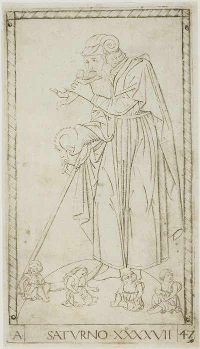 Saturnus, tallrik 47 från Planets and Spheres av Master of the E Series Tarocchi