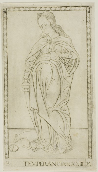 Temperance, skylt 34 från Genii and Virtues av Master of the E Series Tarocchi
