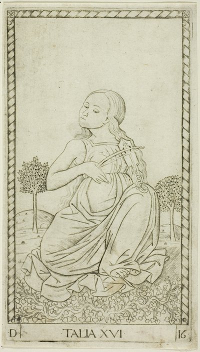 Thalia, tallrik sexton från Apollo and the Muses av Master of the E Series Tarocchi