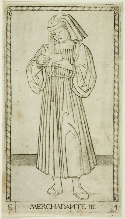 The Merchant, tallrik fyra från The Ranks and Conditions of Men av Master of the E Series Tarocchi