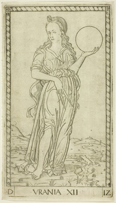 Urania, tallrik tolv från Apollo and the Muses av Master of the E Series Tarocchi