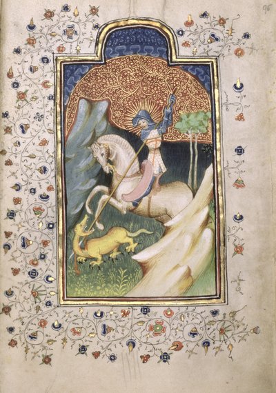 St George kämpar mot draken, 1420-30 (tempera och guld på pergament) av Master of the Embroidered Foliage