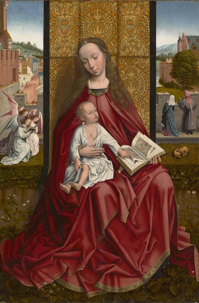 Jungfrun och barnet på tronen, c.1500 av Master of the Embroidered Foliage