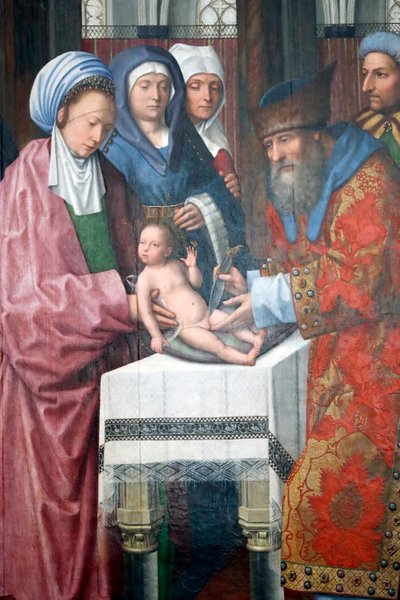 Evora Museum. Evoras altartavla mästare. Kristi omskärelse. Olja på panel. Flamländska skolan 1500. Portugal. av Master of the Evora Altarpiece