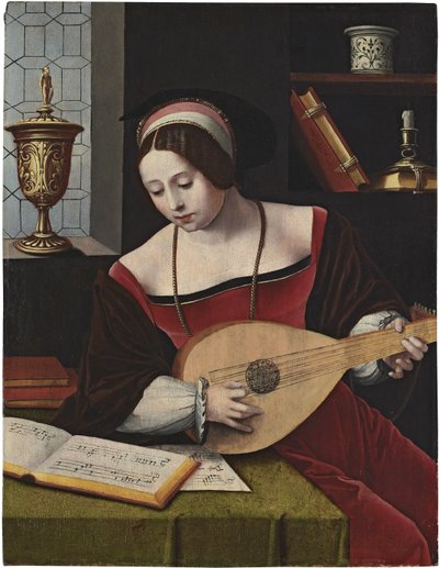 Holländska: St Mary Magdalene musing En kvinnlig lutenist av Master of the Female Half Lengths