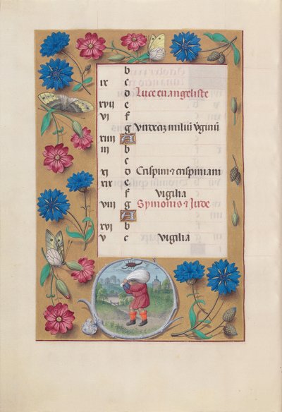 Hours of Queen Isabella the Catholic, Queen of Spain: Fol. 11v, oktober, ca. 1500. av Master of the First Prayerbook of Maximillian