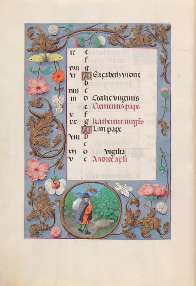 Hours of Queen Isabella the Catholic, Queen of Spain: Fol. 12v, november, ca. 1500. av Master of the First Prayerbook of Maximillian