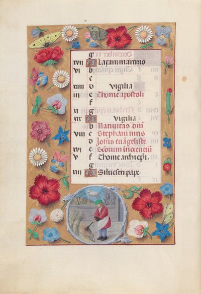 Hours of Queen Isabella the Catholic, Queen of Spain: Fol. 13v, december, ca. 1500. av Master of the First Prayerbook of Maximillian